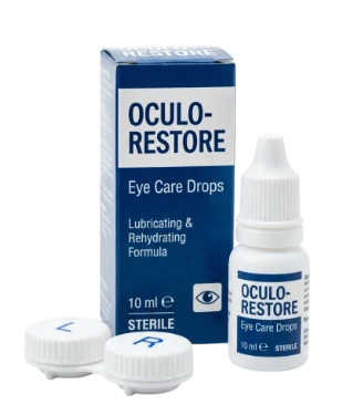 Contact lens case with solution beside a monthly lens package