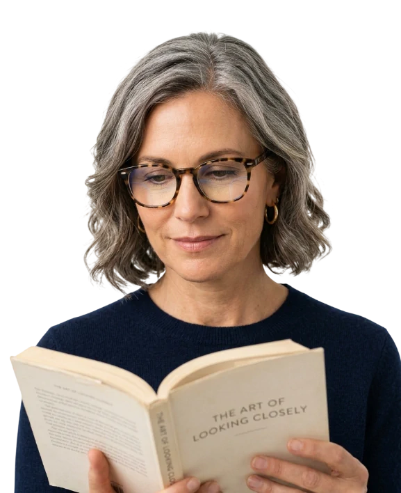 Presbyopic patient reading a menu comfortably while wearing multifocal contacts