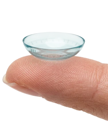 Close-up of a toric contact lens showing orientation markings